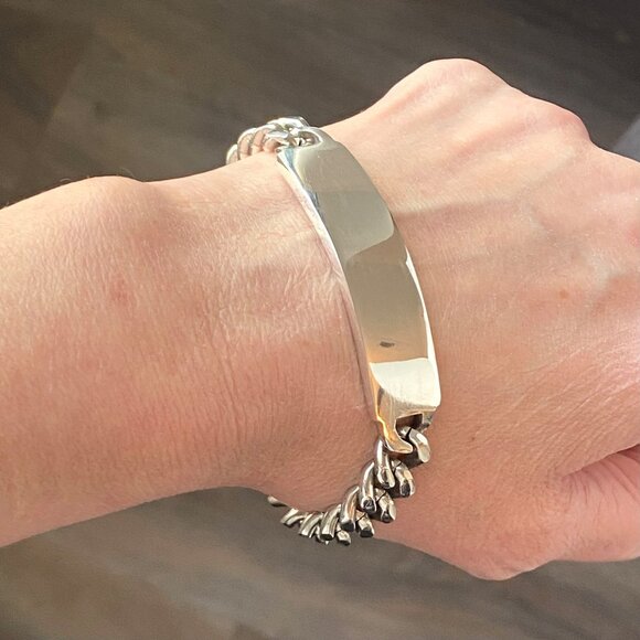 VTG Elco Solid Sterling Silver 925 Chunky Unisex ID Curb Chain Bracelet 7.75" - Picture 4 of 16